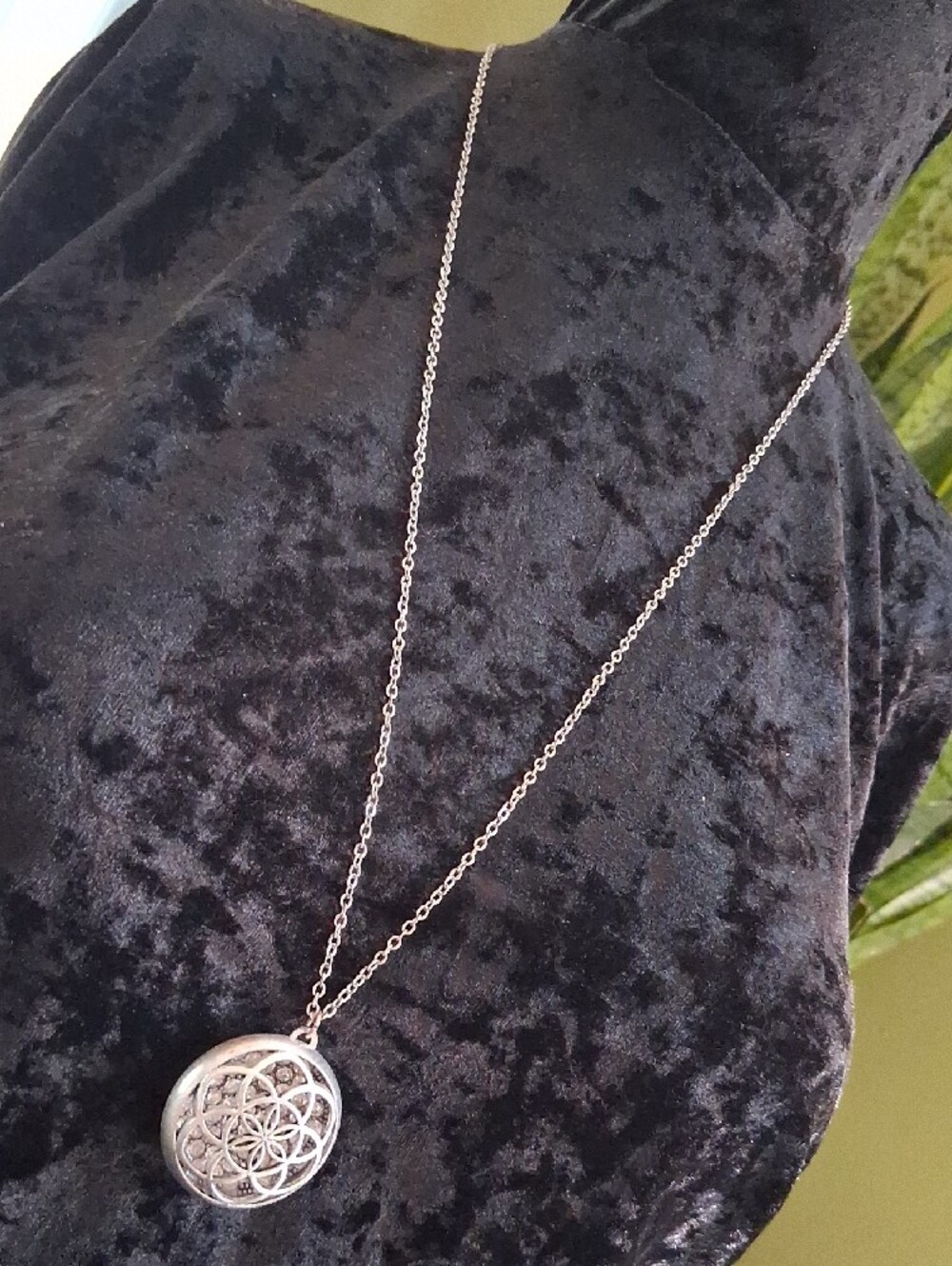 Silver Floral Medallion Pendant Necklace - Women Jewelry 28 In L. - Picture 7 of 8